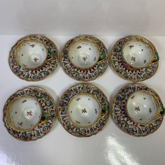 Antique RARE Capodimonte Italy Cherub Sea Serpent Twist Handle 6 Cups & Saucers! - Picture 2 of 16